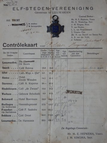 Groningerschaats Museum - Stempelkaart Elfstedentocht 1942