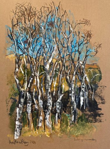 Berkenbos op Schiermonnikoog. Gemengde techniek op honingraatkarton, 65x89 cm